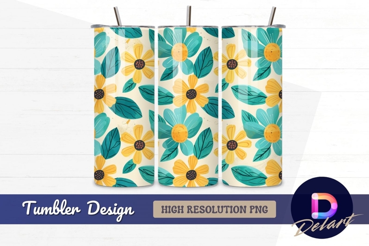Floral pattern yellow turquoise flowers Tumbler PNG Design