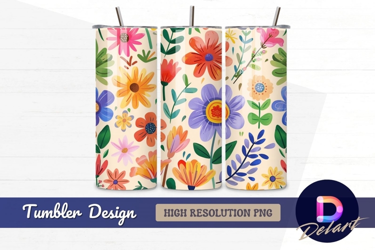 Colorful hand drawn floral pattern Tumbler PNG Design
