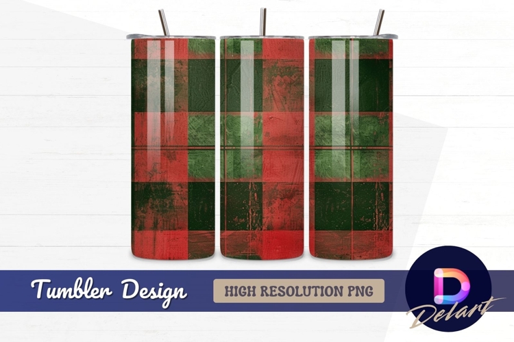 Red and green distressed plaid Tumbler PNG Design