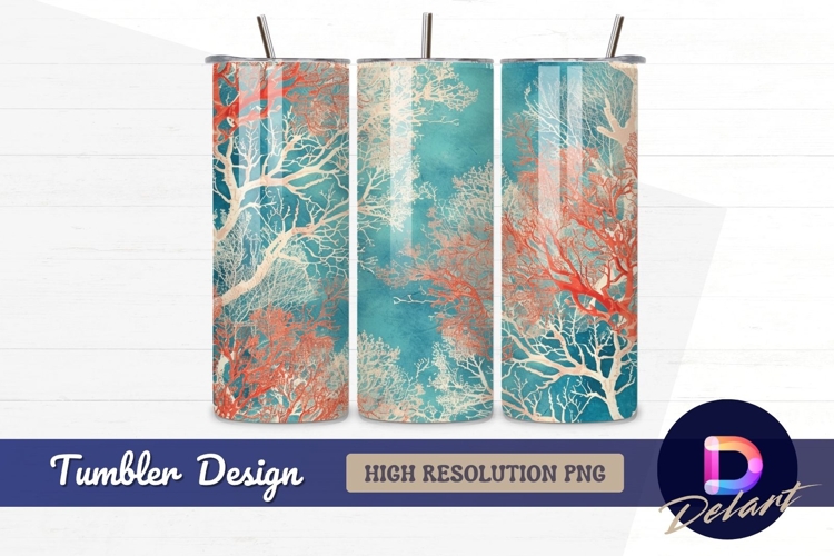 Abstract coral branches on blue Tumbler PNG Design