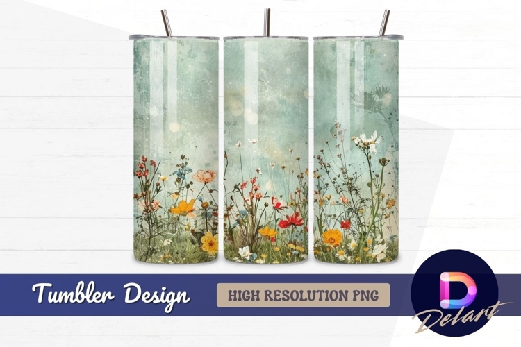 Vintage floral meadow with grunge Tumbler PNG Design