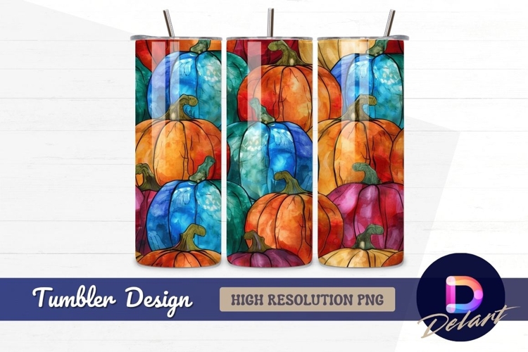 Colorful pumpkins watercolor Tumbler PNG Design