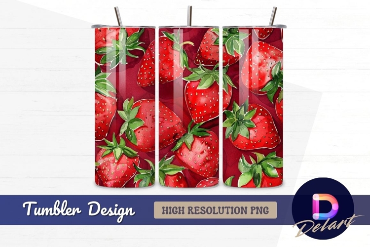 Watercolor strawberry pattern summer Tumbler PNG Design