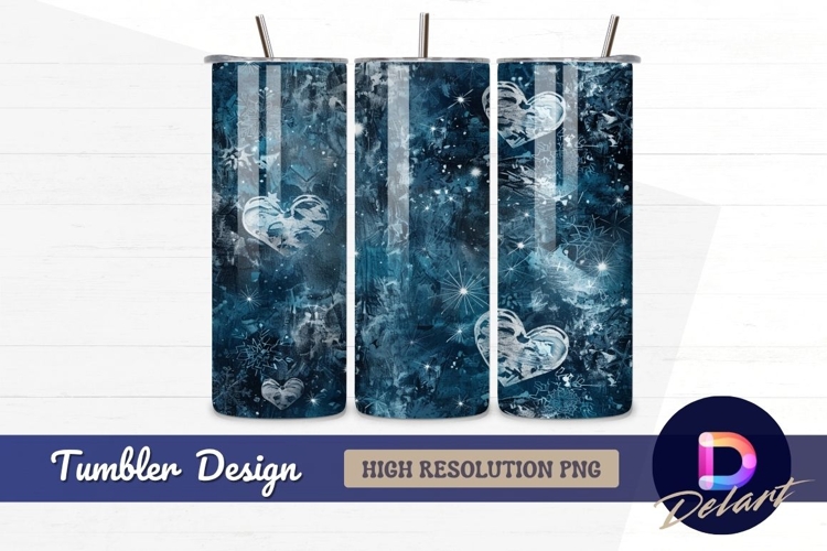 Blue winter hearts pattern tumbler wrap Tumbler PNG Design