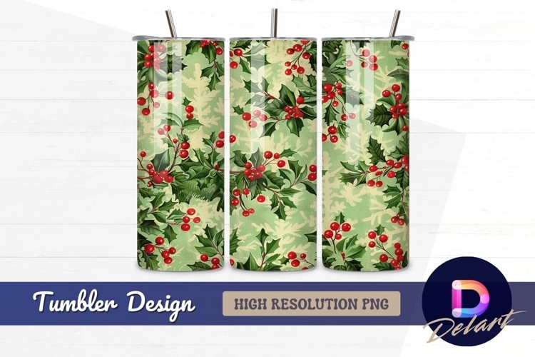 Holly and berries holiday pattern Tumbler PNG Design
