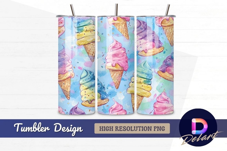 Watercolor ice cream cone Tumbler PNG Design