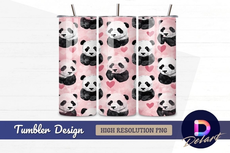 Panda bears heart seamless pattern Tumbler PNG Design