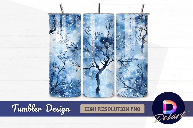 Watercolor winter trees and snowflakes Tumbler PNG Design