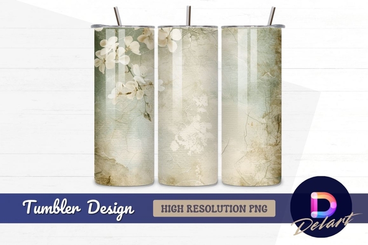 Floral vintage background with crackled Tumbler PNG Design