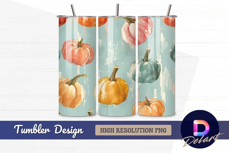 Pastel pumpkin light blue wood Tumbler PNG Design
