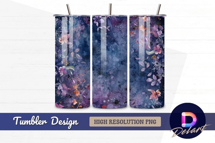 Floral frame on textured blue indigo Tumbler PNG Design