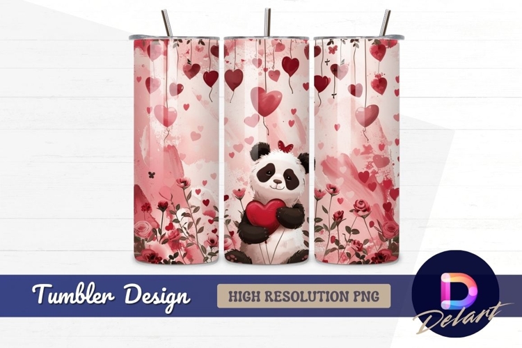 Cute panda bear with hearts and flowers Tumbler PNG Design