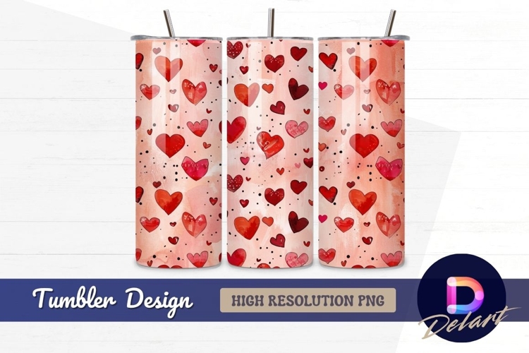Watercolor hearts pattern for Tumbler PNG Design