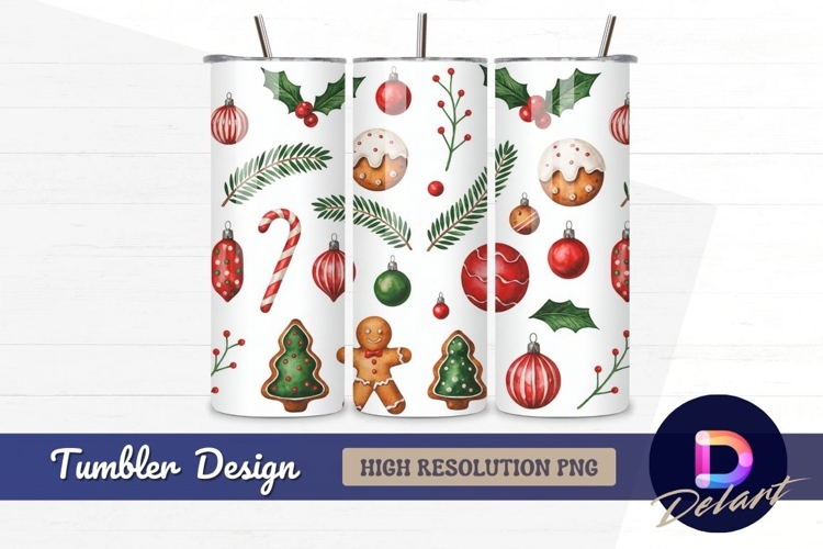 Watercolor christmas pattern for tumbler wrap design