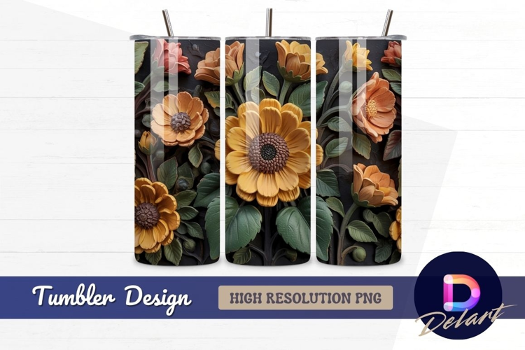 Elegant carved floral arrangement tumbler wrap design