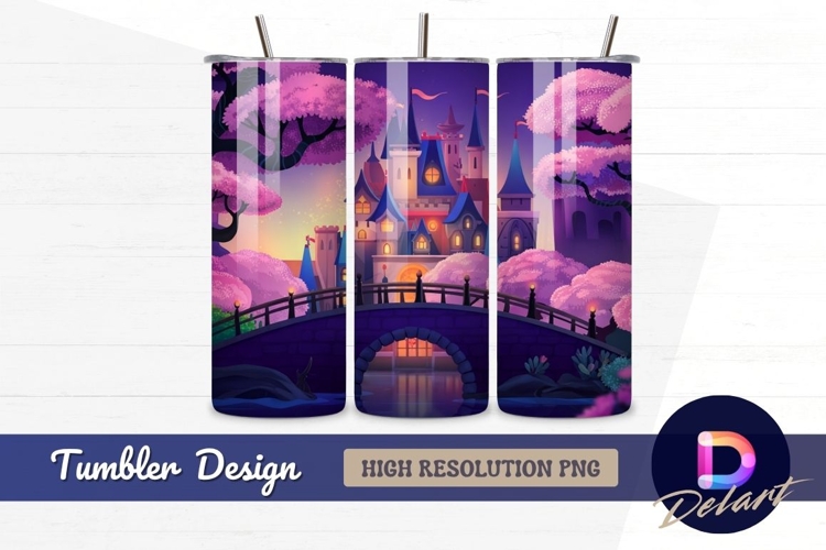Fantasy castle pink trees Tumbler PNG Design
