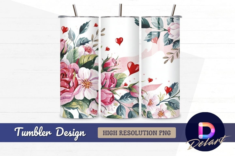 Watercolor floral heart tumbler wrap design