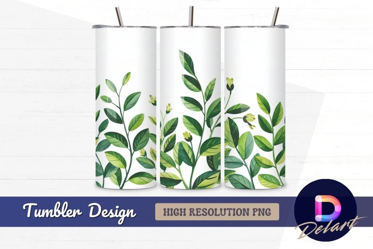 Watercolor green leaves and buds Tumbler PNG Design
