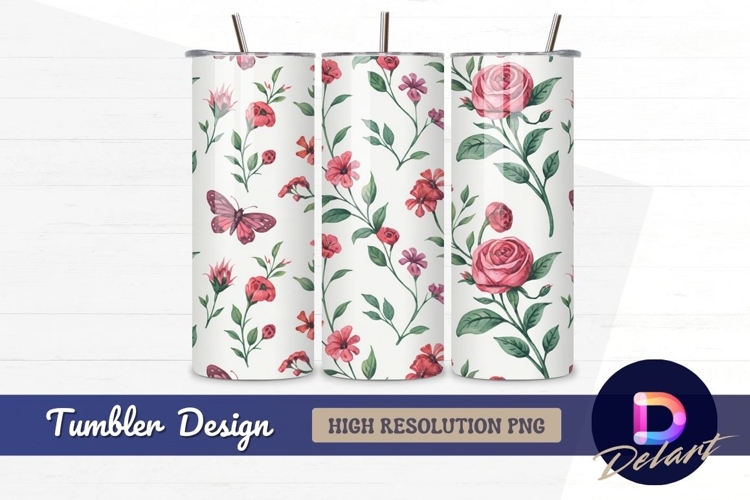 Watercolor floral pattern for Tumbler Wrap PNG Design