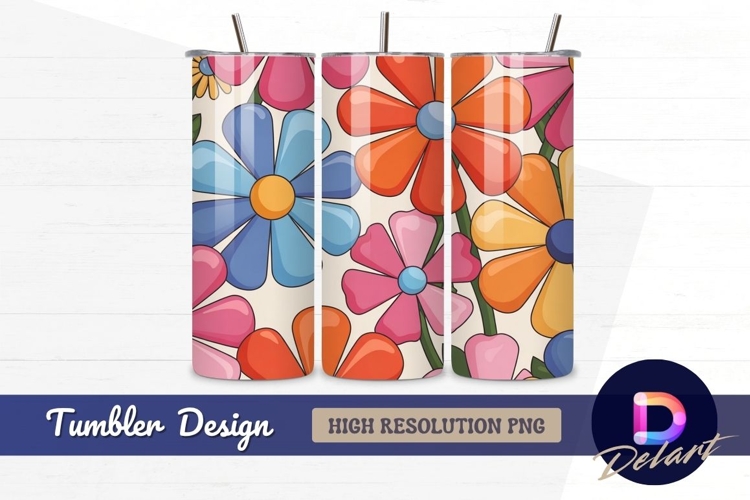 Colorful retro flower power Tumbler Wrap PNG Design