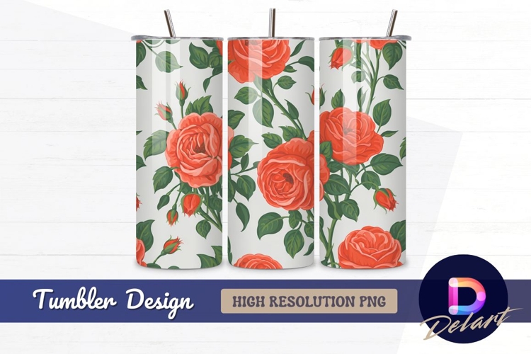 pattern with coral roses Tumbler Wrap PNG Design