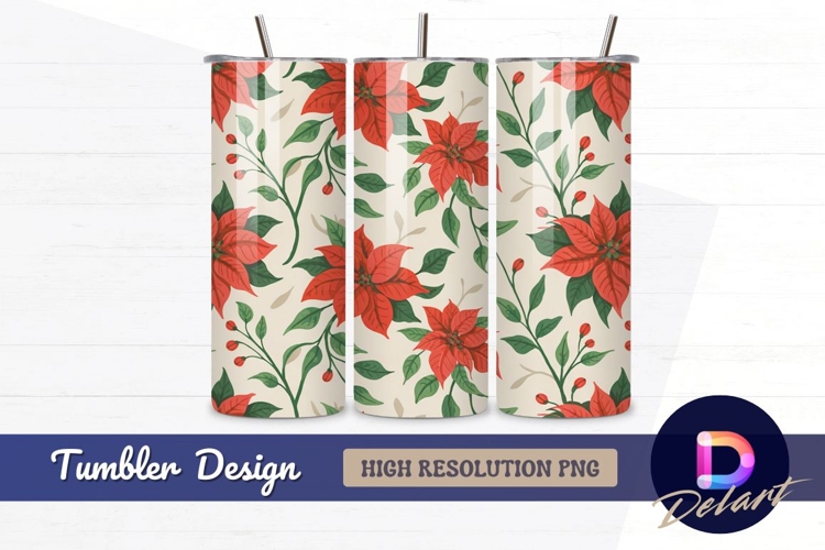 Poinsettia floral pattern festive holiday Tumbler Wrap PNG