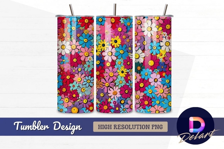 Vibrant colorful daisy floral Tumbler PNG Design