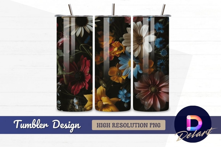 Colorful flower arrangement dark Tumbler PNG Design