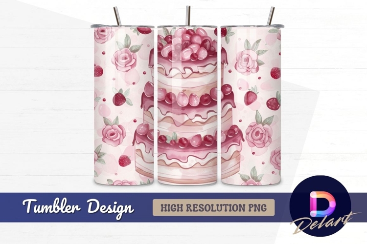 Watercolor cake with berries and roses Tumbler PNG Design