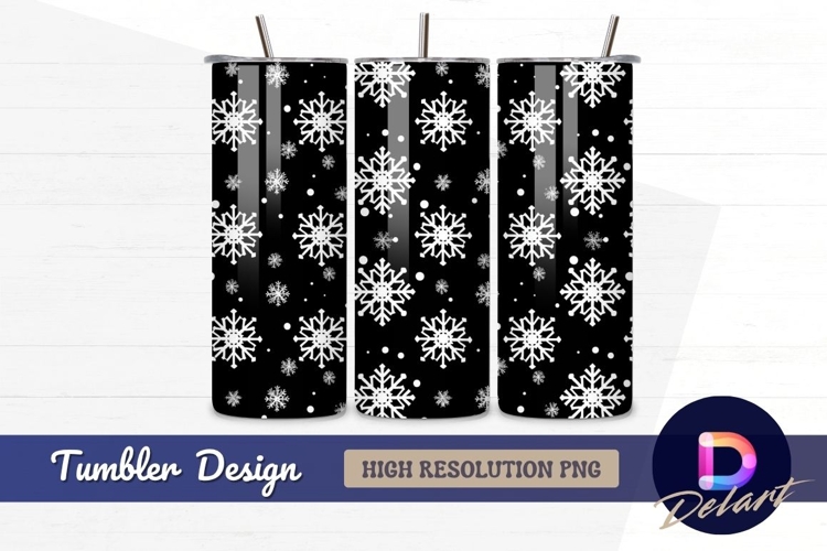 White snowflakes pattern on black Tumbler PNG Design