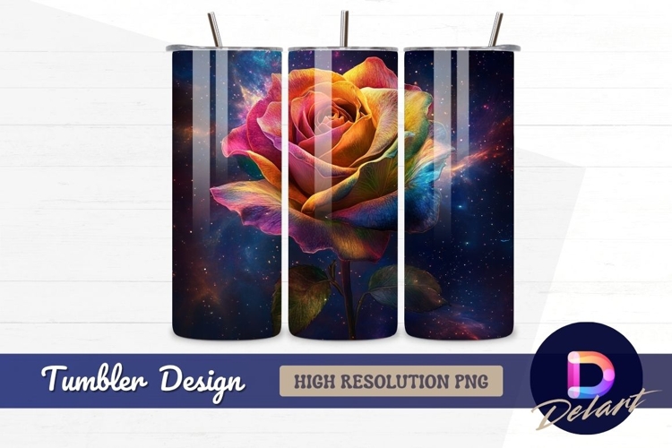 Colorful rose against starry galaxy Tumbler PNG Design