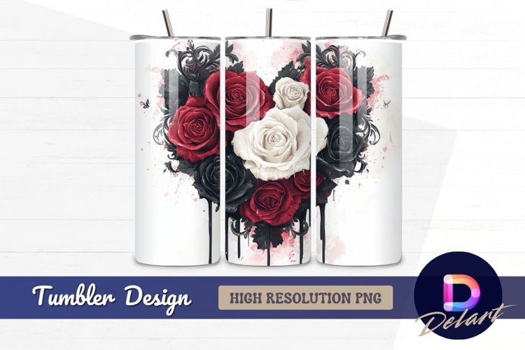 Red white and black roses heart Tumbler PNG Design