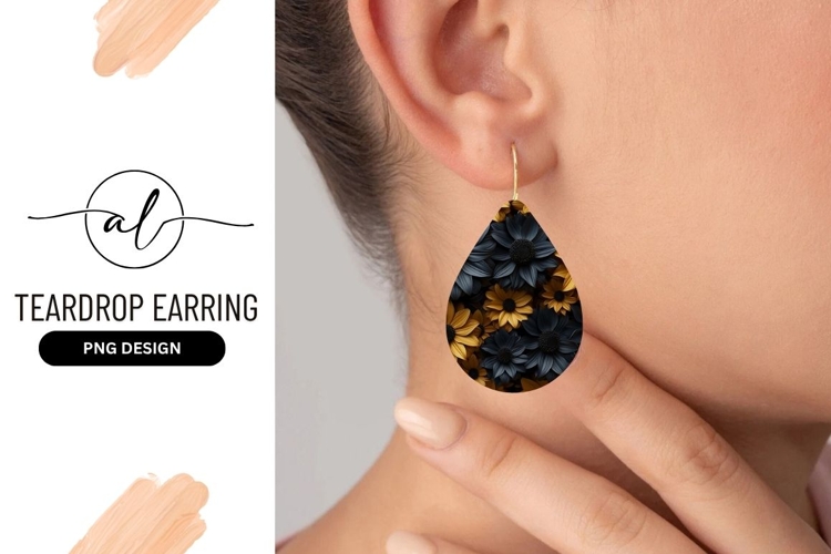Dark Blue and Gold Floral Pattern with Black Centers