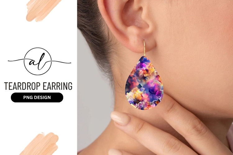 Abstract Floral Teardrop Earring Png Design
