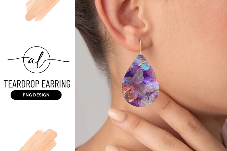 Teardrop Earring Png Design with Butterfly