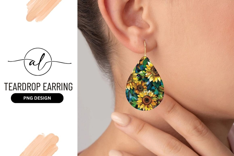 Stained Glass Sunflower Teardrop Earring Design