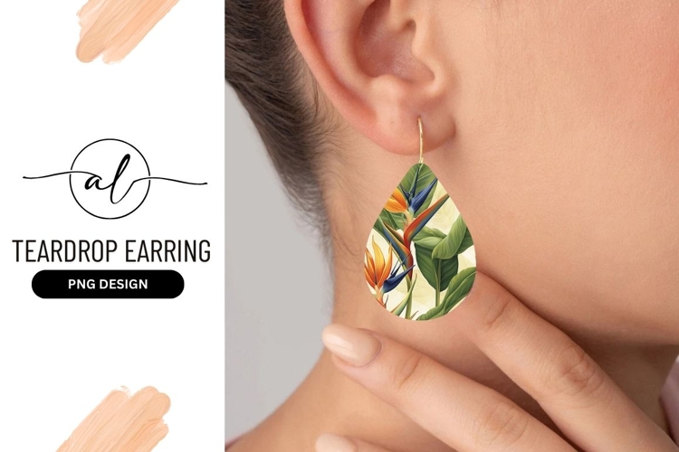 Tropical Bird of Paradise Teardrop Earring Png Design