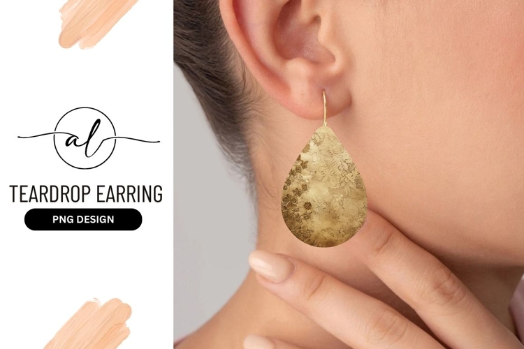 Golden Teardrop Earring Png Design
