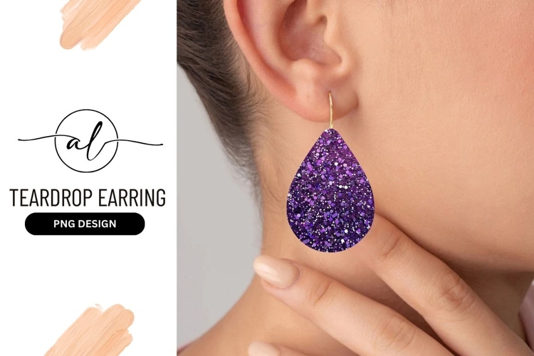 Purple teardrop earring png design
