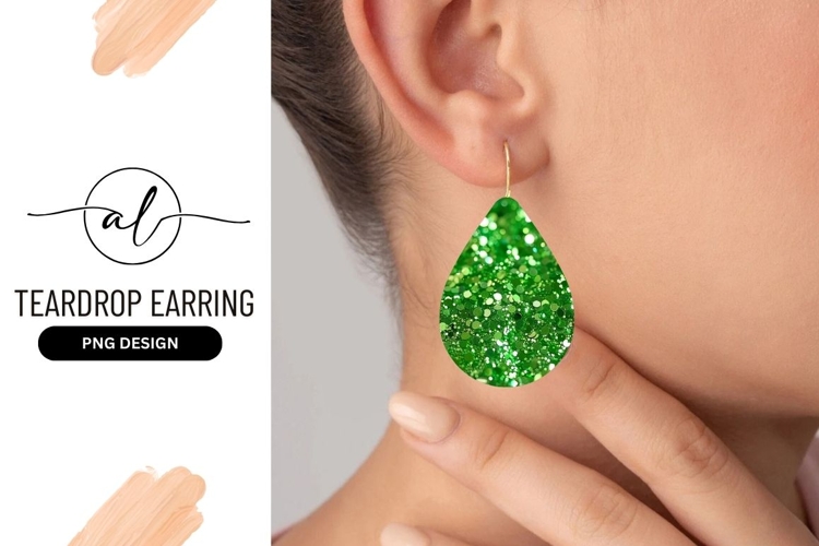 Green teardrop earring png design