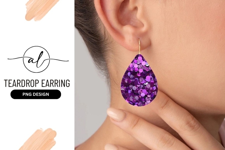 Teardrop earring png design with sparkling sequins