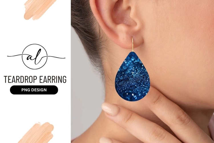 Blue glitter teardrop earring png design
