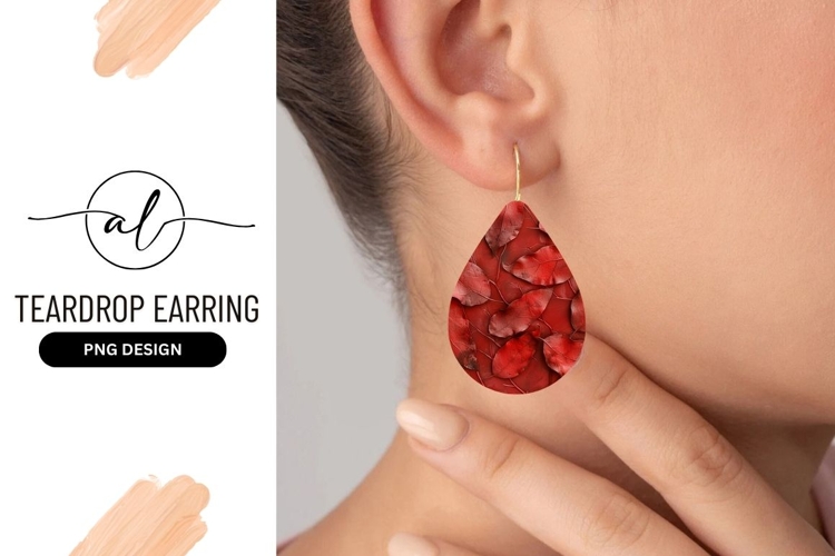 Red leaves teardrop earring png design
