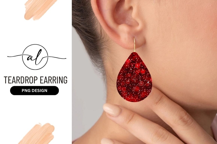 Red sparkling teardrop earring design