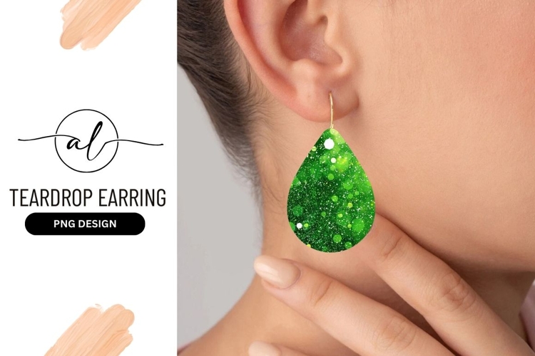 Green teardrop earring png design