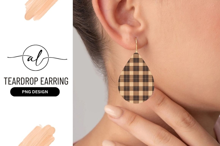Teardrop earring png design with plaid pattern