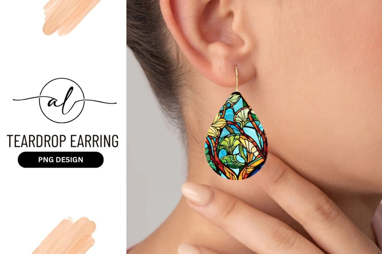 Colorful Stained Glass Floral Art Teardrop Shape