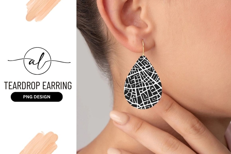 Abstract City Map In Teardrop Earring Shape