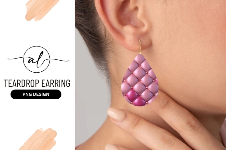 Quilted Pink Teardrop Earring Png Illustration
