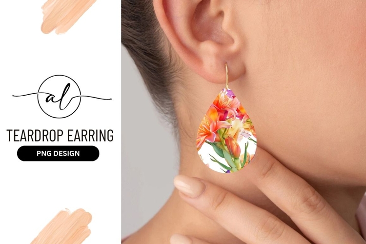 Floral Teardrop Earring Design Digital Art